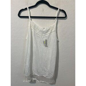 NWT Torrid Sz 00 (US 10 M/L) White Chrochet Trim Cami Swiss Dot